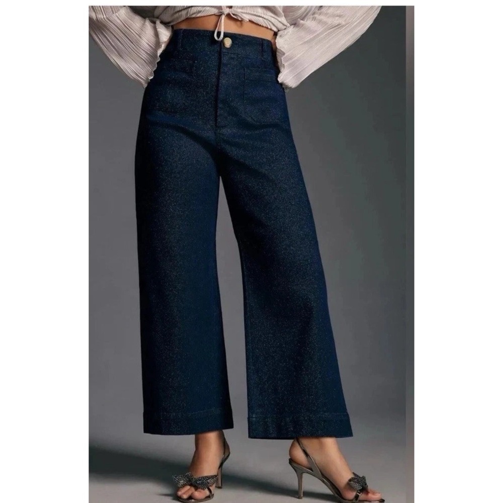 Anthropologie Maeve The Colette sparkle Wide Leg Crop Pant Women's SZ 31 Holiday